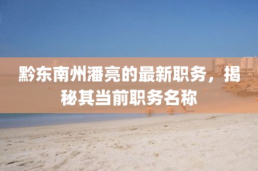 黔東南州潘亮的最新職務(wù)，揭秘其當(dāng)前職務(wù)名稱