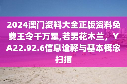 2024澳門資料大全正版資料免費(fèi)王令千萬軍,若男花木蘭，YA22.92.6信息詮釋與基本概念掃描