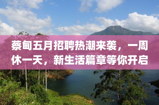 蔡甸五月招聘熱潮來襲，一周休一天，新生活篇章等你開啟